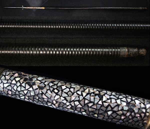 槍の柄 太刀打ち青貝螺鈿細工 全長255cm 武具/刀剣/刀装具 拵え