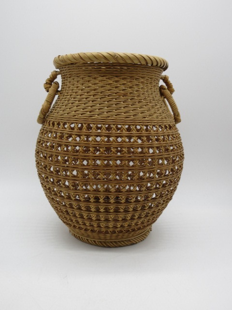 竹籠 在銘 花生 時代物 三点まとめて 竹工芸品 在銘花器【福田竹勇斎