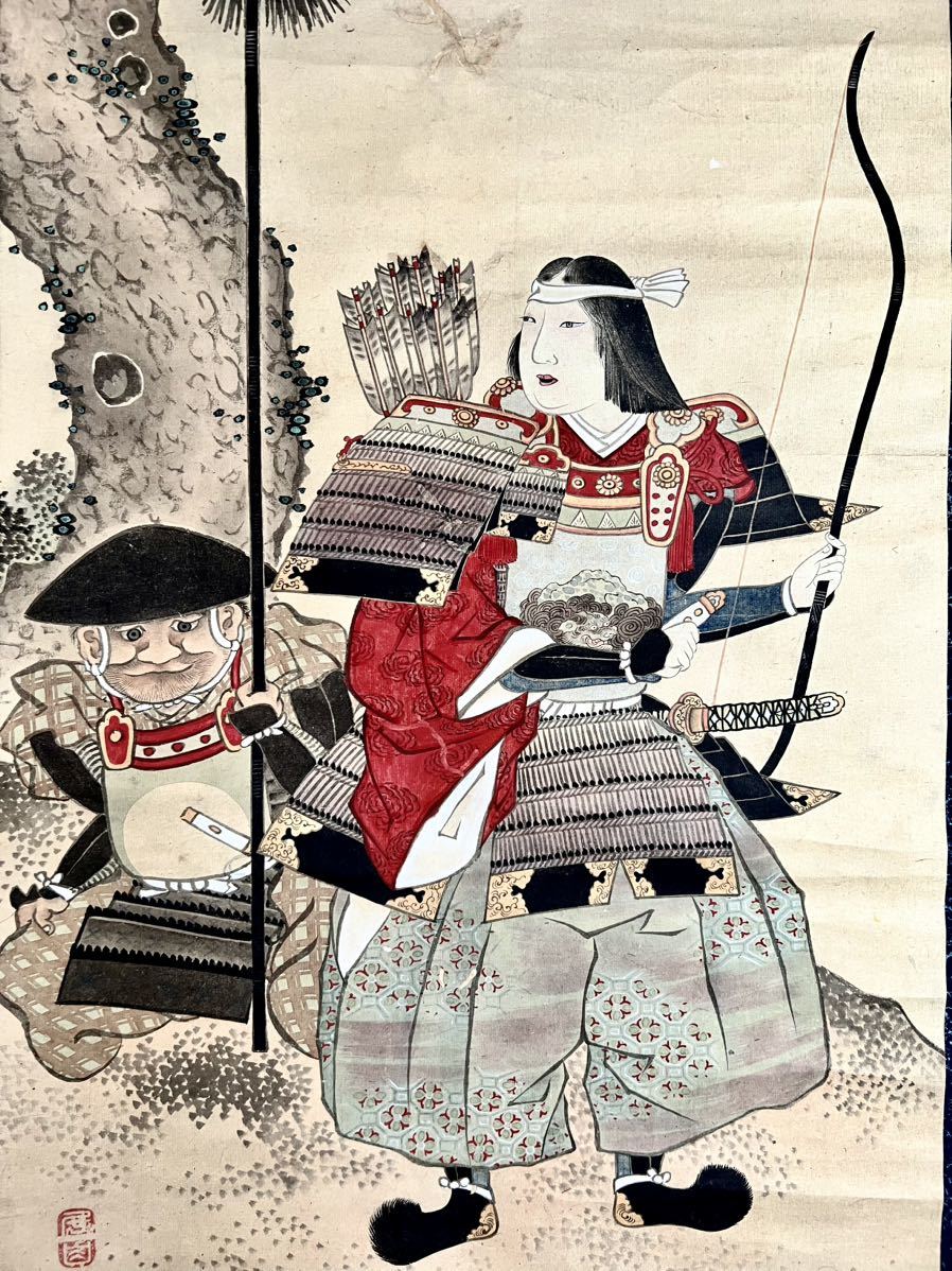 やや傷や汚れあり】[不明] [仏陀] 落款のみ「神功皇后出陣之図」紙本