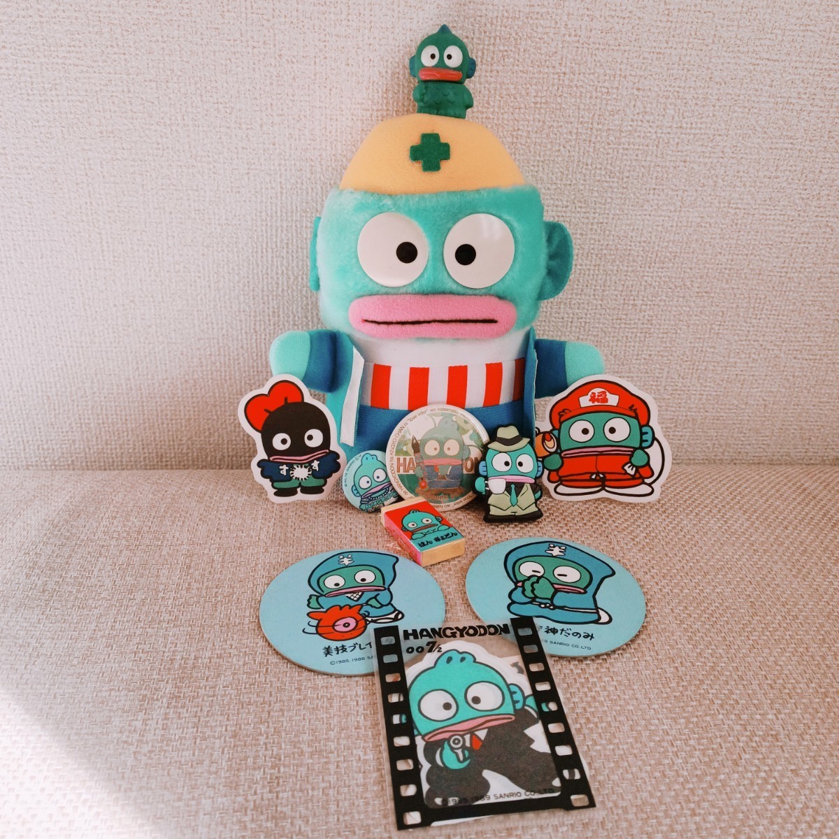 サンリオ昭和レトロ☆ハンギョドン／消しゴム5点☆1987年、はんぎょ