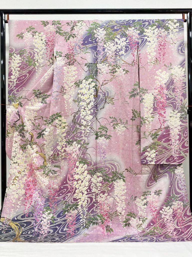 型友禅 訪問着 金彩 紋意匠 暈し染 桜 花文様 正絹 躾糸付き 振袖 金彩 紋意匠 桜文様 正絹 S114 真紅色系 【公式通販】