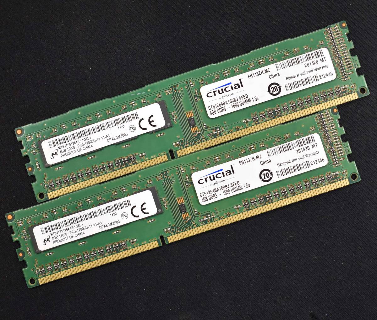 【目立った傷や汚れなし】8GB (4GB 2枚組) PC312800 PC312800U DDR31600 240pin nonECC