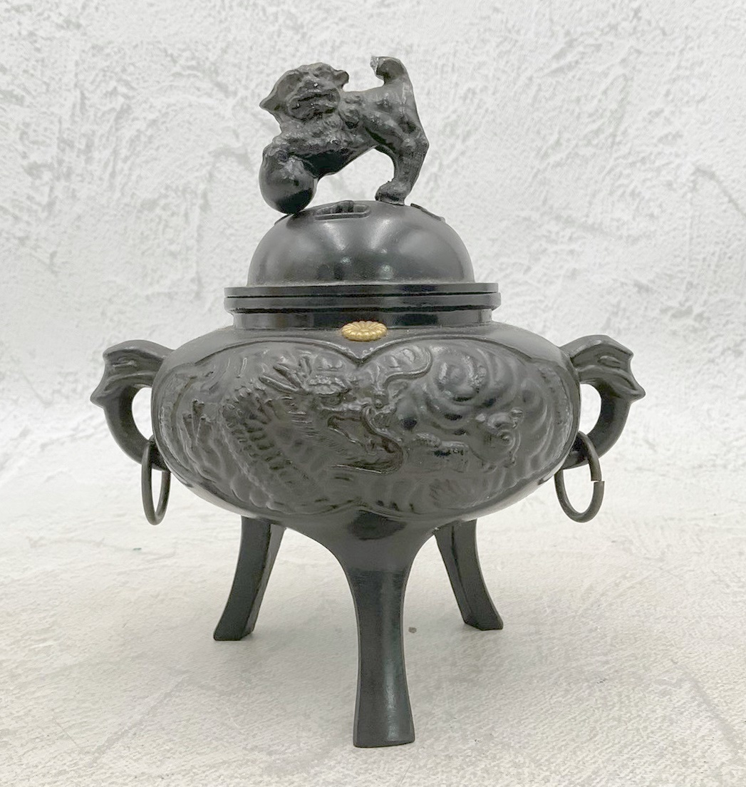 A4998○香炉 銅製 3足 刻印あり 香玉堂 箱入 【中古】 D3399 銅製 三