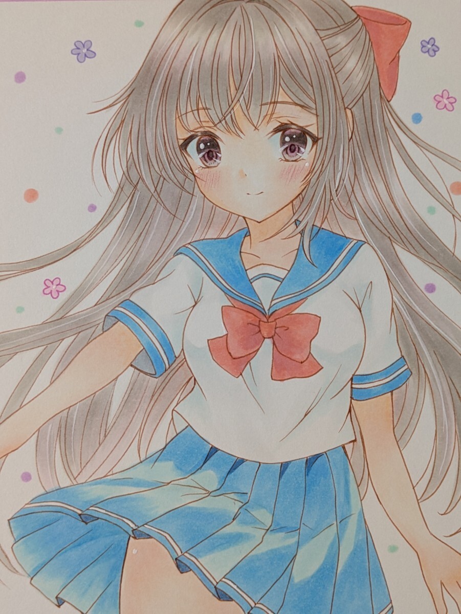 vivi【手描きイラスト】「セーラー服1」女の子 美少女 美人画