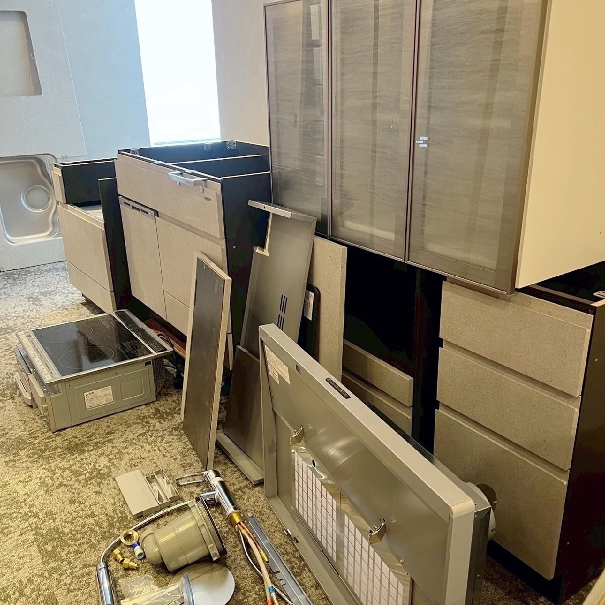 N2924【展示品/水通し有】タカラスタンダード 木製高級システムキッチン グレーシア/食洗機/レンジフード/キッチンボード/食器棚/130万