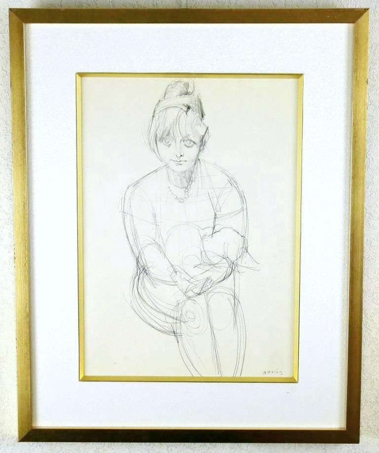 サ9673T☆額装 小磯良平 裸婦画 デッサン 405×302mm 作者サイン有の