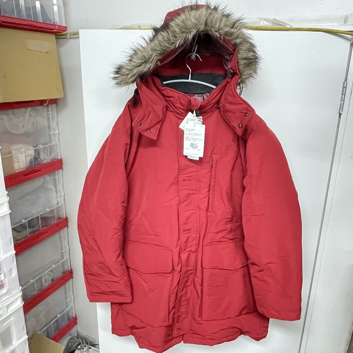 ☆UNIQLO/ユニクロ エアテックダウンコート メンズXL/レッド/袖口リブ 