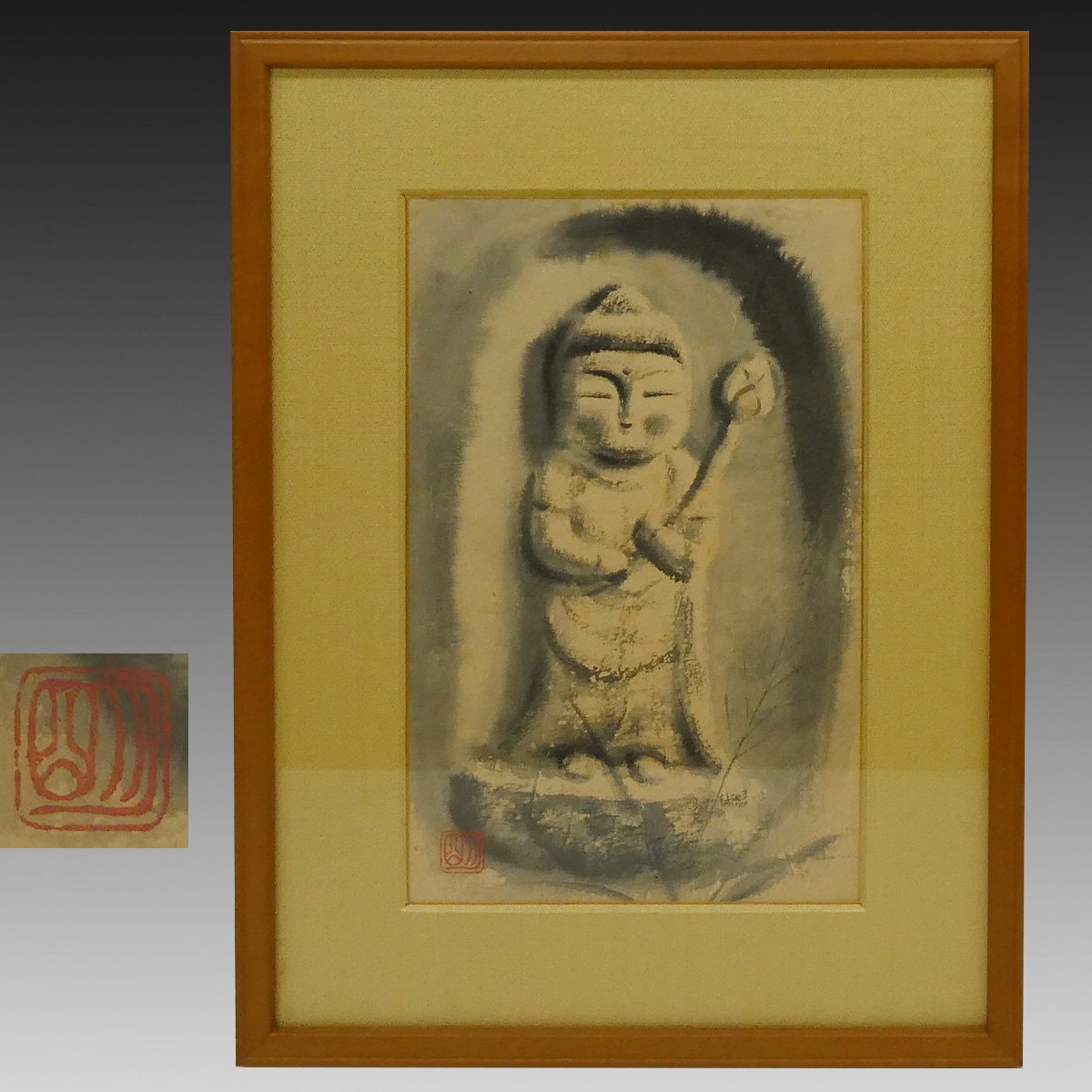 中古】1△色紙 南無観世音 難波淳郎 写仏 水墨画 仏画 観音様 仏教美術