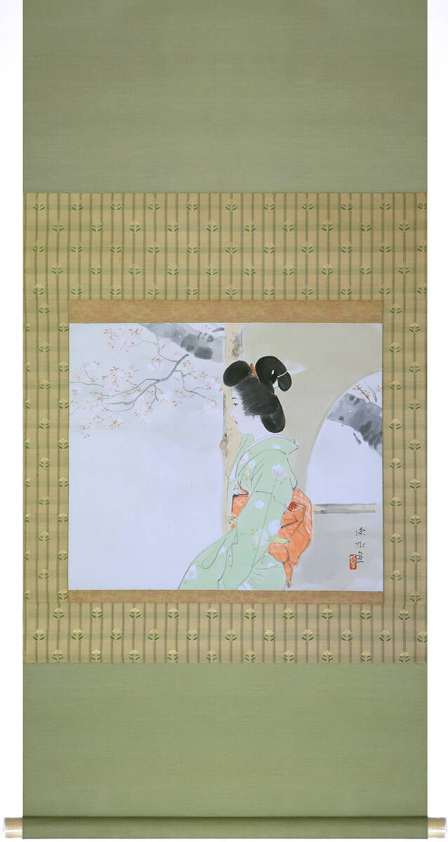快空間】池本富実『舞妓』美人画 30号 日本画 特大 色彩額装 共シール