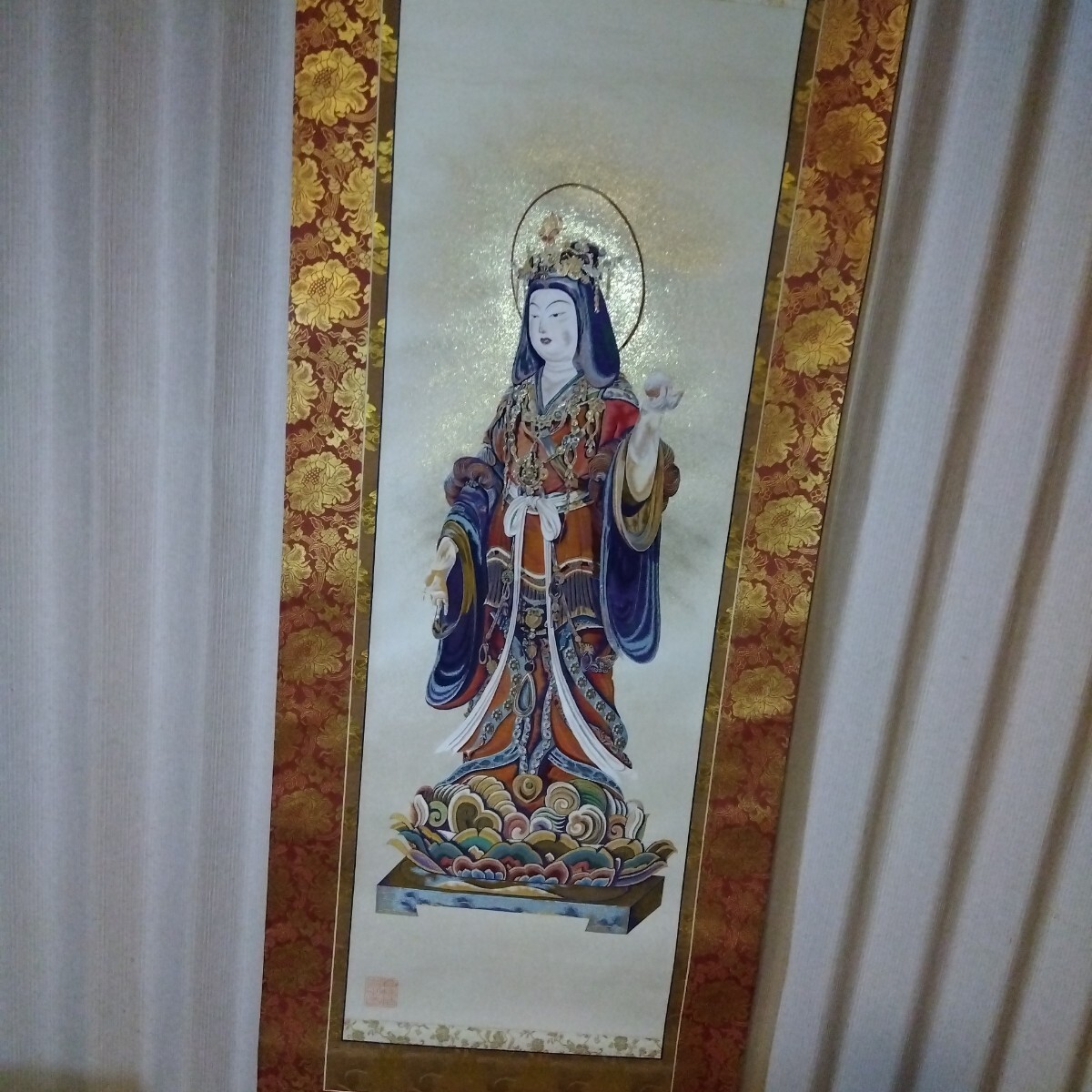 瓢】錦織 「吉祥天立像」 浄瑠璃寺在印 重要文化財 真言律宗 正倉院 古
