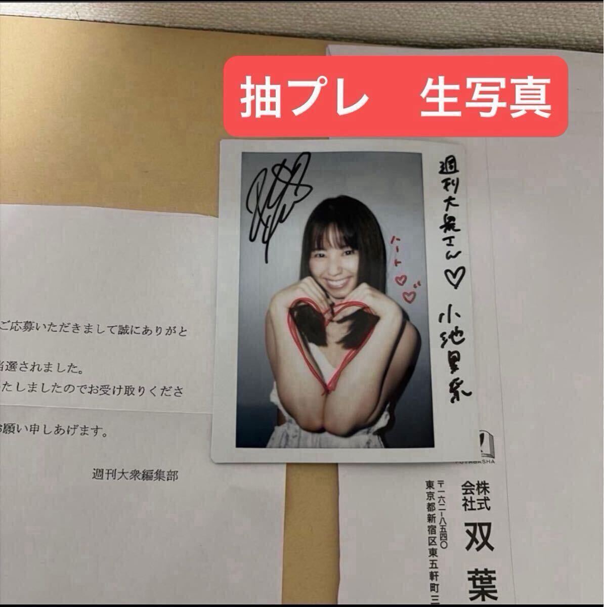 小池里奈　週刊大衆　抽プレ 直筆サイン入りチェキ ポラ　当選品 抽選プレゼント 目立った傷や汚れなし】小池里奈写真集 『一年四組十九番』【オマケ