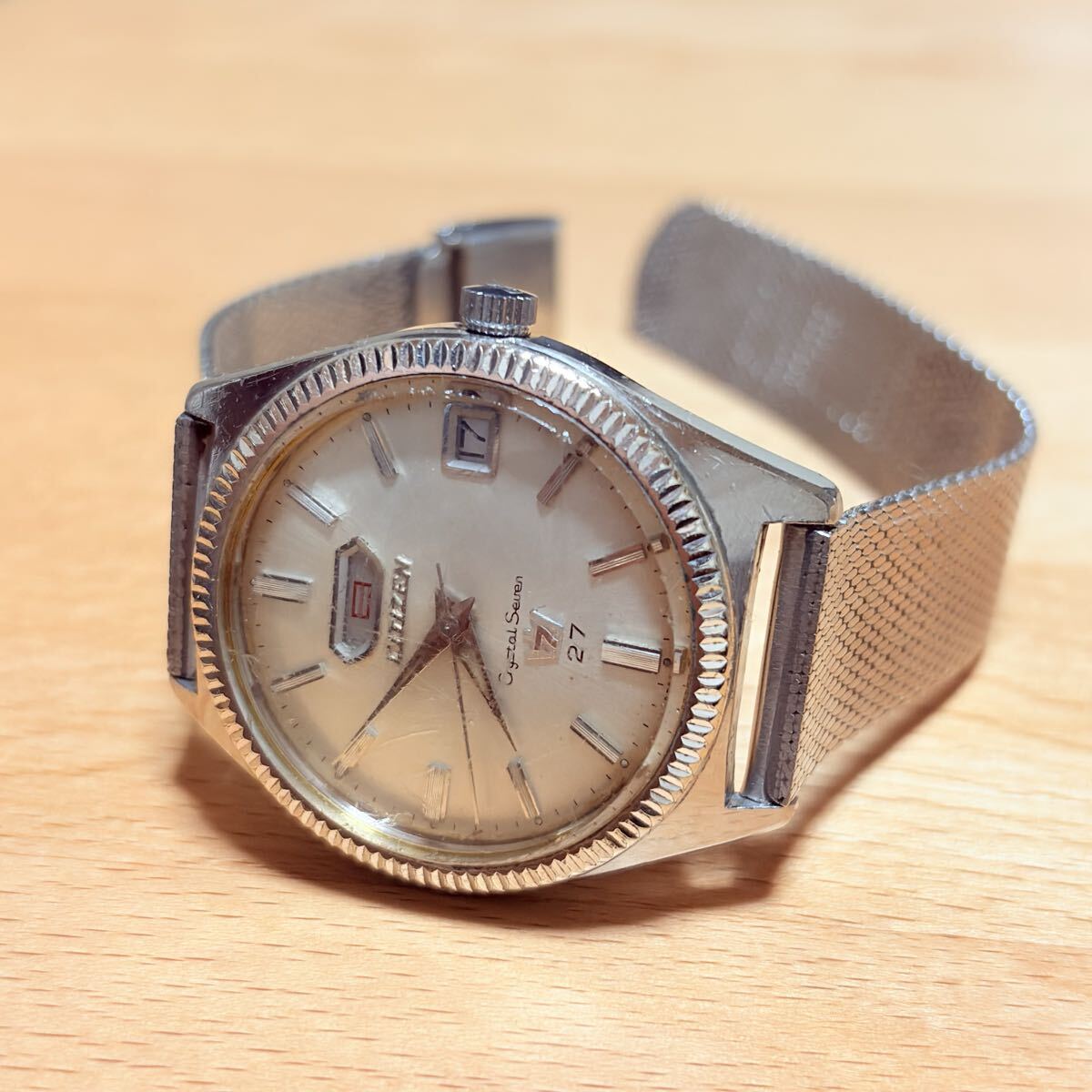 CITIZEN 電波時計 パルミューズ M486 クリスタル回転飾り・飾り振子付