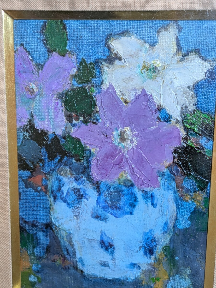 中古】◇高島野十郎◇けし◇肉筆◇油彩◇大内田茂士鑑定シール◇画面