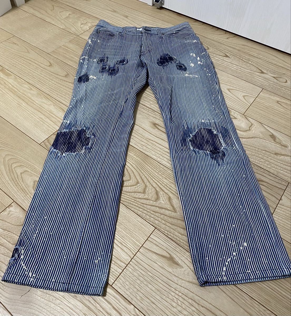ナンバーナイン 01aw standard期 グランジ ヒッコリー デニム ダメージ