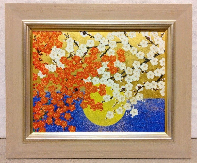 やや傷や汚れあり】【GLC】川島睦郎 「木槿」 日本画12号共シール 日展