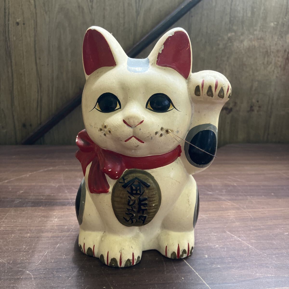 交渉あり 時代 骨董 江戸 明治 招き猫 大入 木製看板 縁起物 商売繁盛
