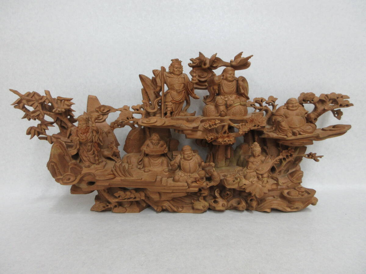 w33 象牙 彫刻 細密 彩色 在銘 山口 七福神 毛彫 高さ約7cm 重さ584.6g