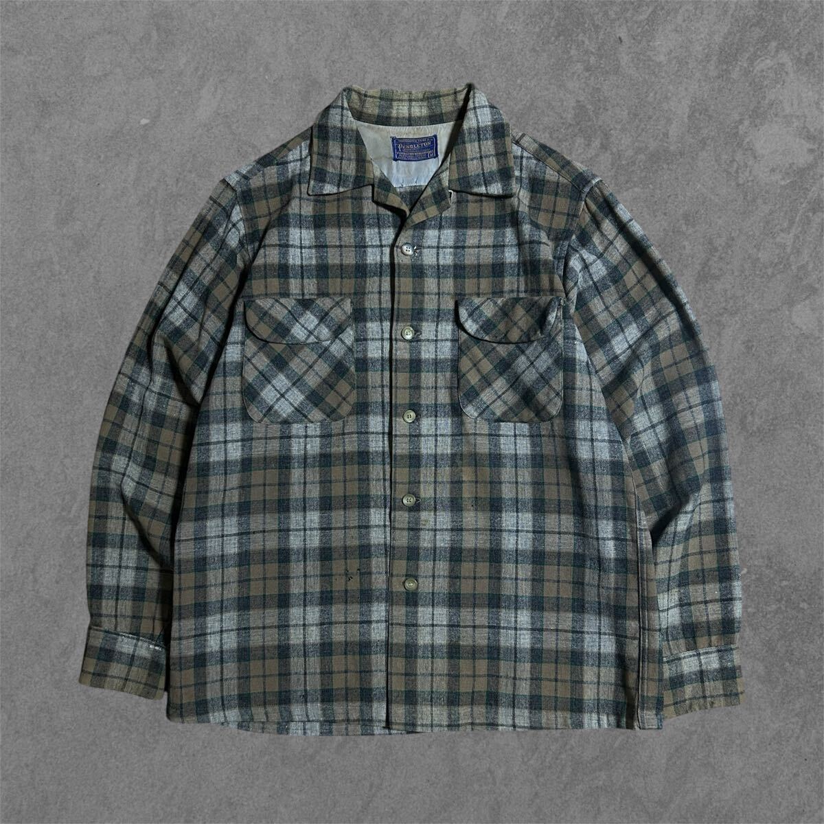60s 青×黒 極上配色 Sea Island ヴィンテージ オンブレ ボードシャツ