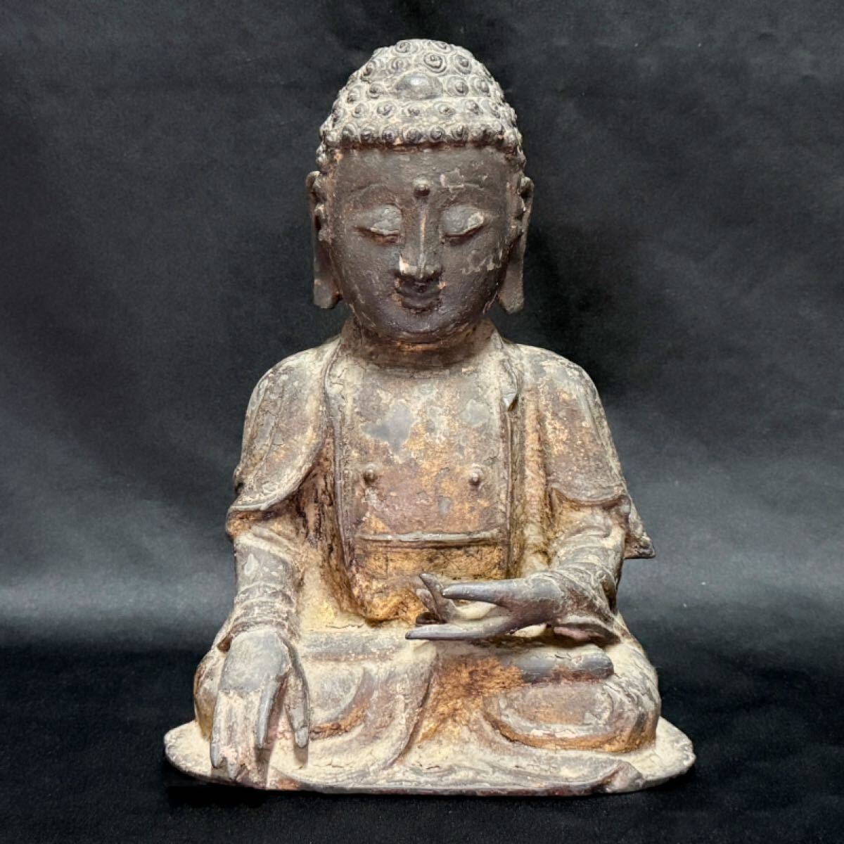仏教美術 鍍金蓮華座題目宝塔釈迦如来多宝如来 三宝尊 高さ21cm 一塔両