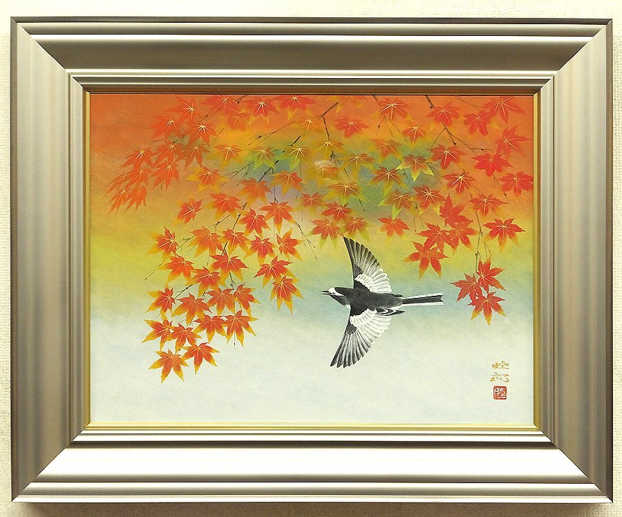 川島　睦郎　「紅葉」 やや傷や汚れあり】【GLC】川島睦郎 「木槿」 日本画12号共シール 日展