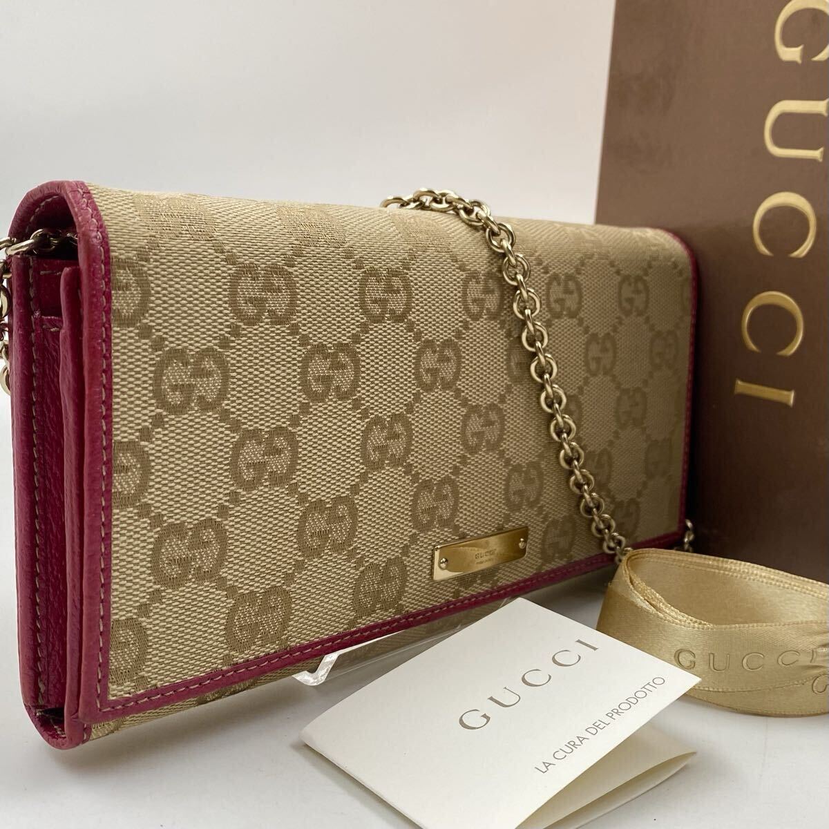 ○グッチ/GUCCI 長財布 Wホック 本革レザー ブラウン CGキャンバス