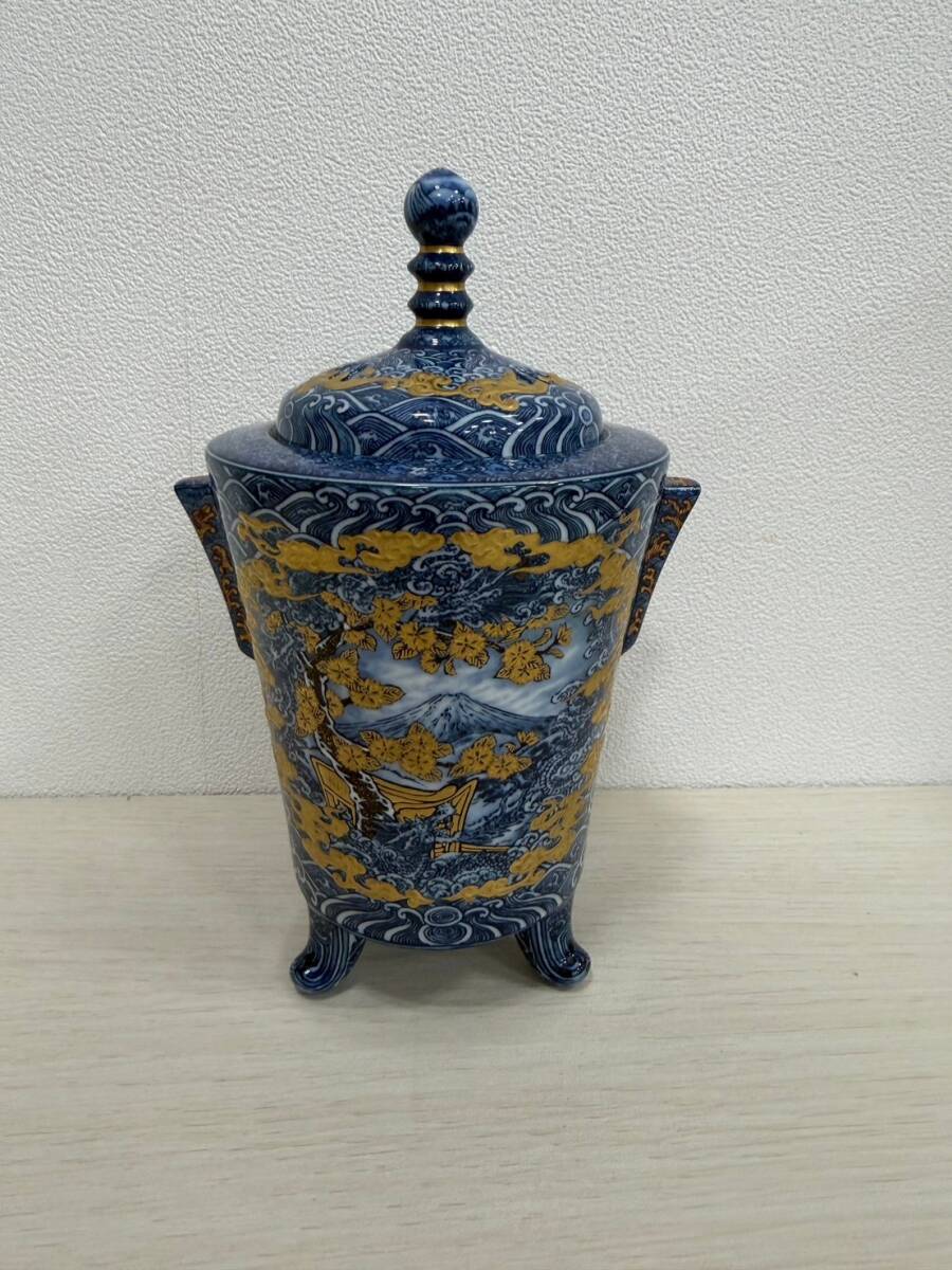 美術品】∇花∇細密画の匠「葉山有樹」作 金彩美瑠菊花文香炉 共箱付の
