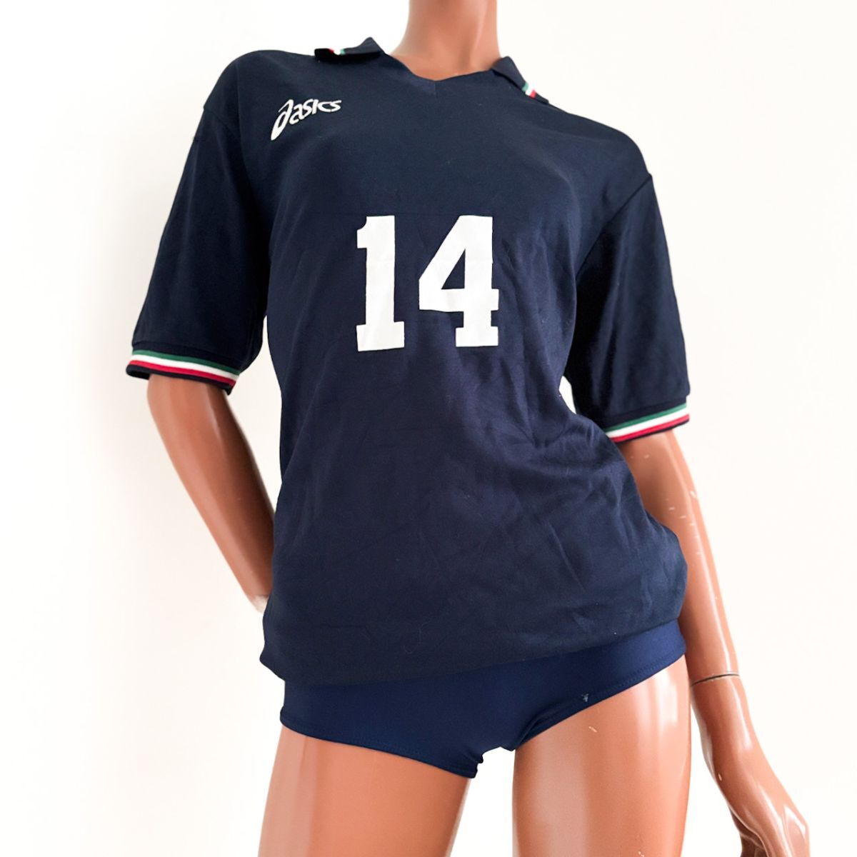 中古】アシックス女子バレーボールユニフォームトップスL+ブルマL程度