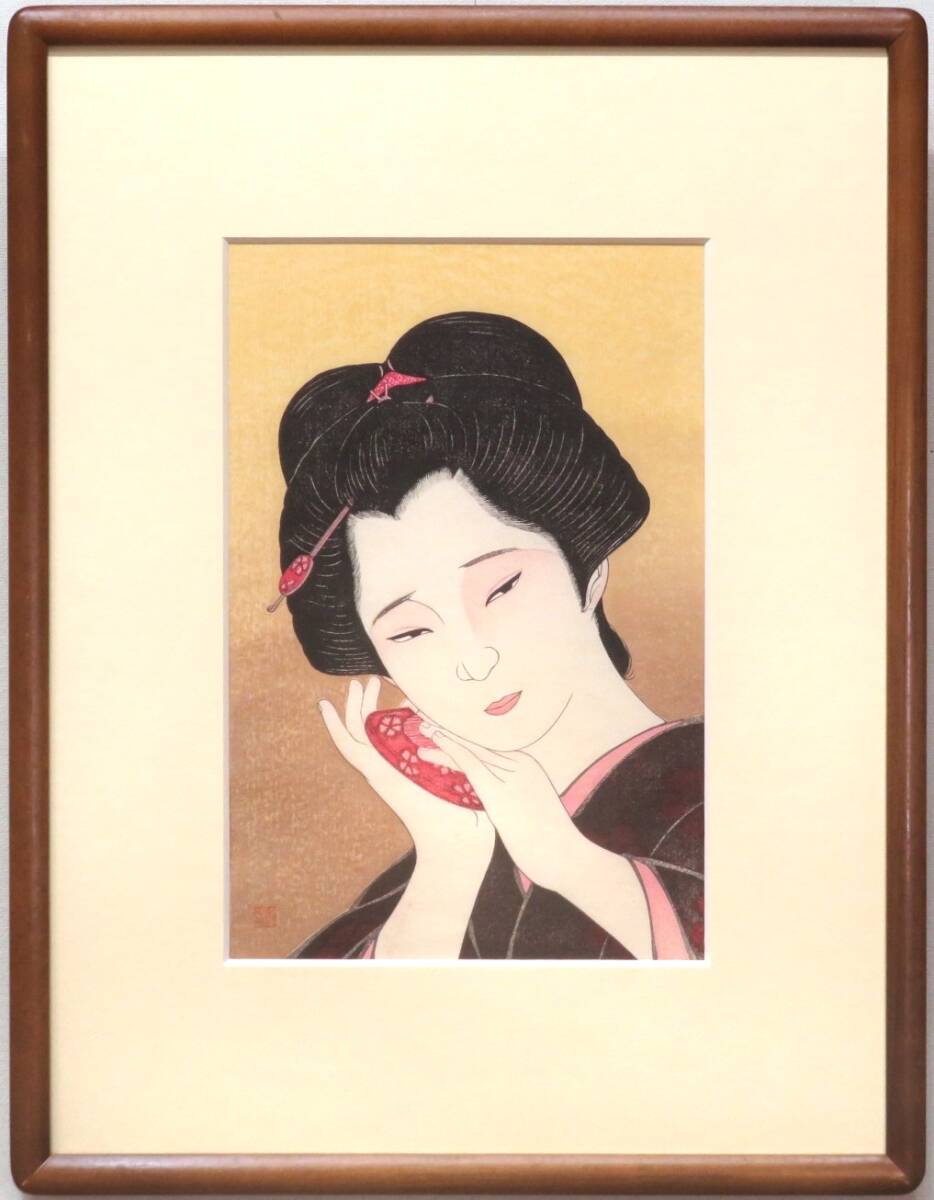 朱】真作保証 浮世絵師 六代歌川豊国 「舞妓」 肉筆日本画30号 共