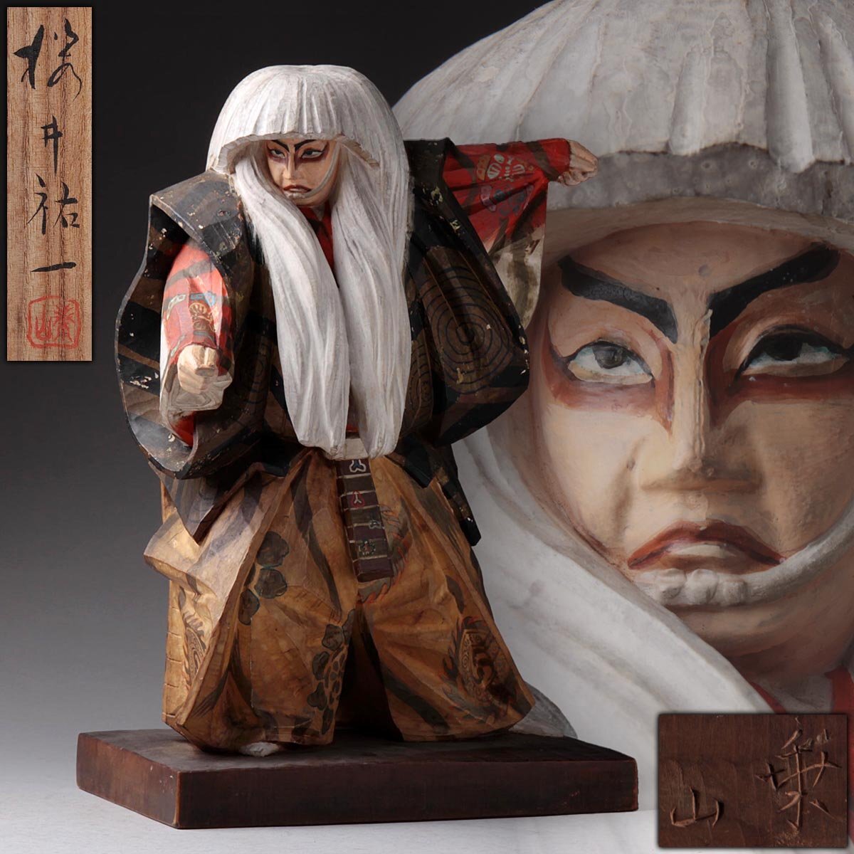 花田一男作　一刀彫　彩色鷹　共箱　高さ53cm 東K8-0503☆2F トエオオ 花田一男作 一刀彫 彩色鷹 共箱 高さ53cm 東K8-0503☆2F トエオオ 花田