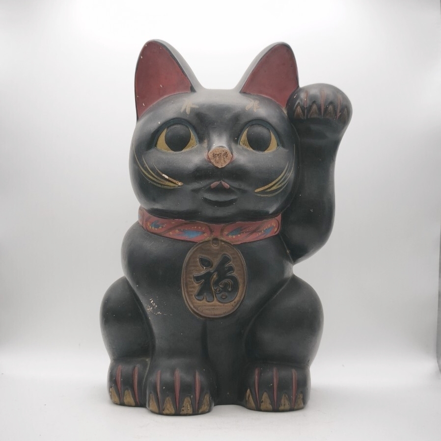 ☆明治後期 陶製の招き猫 12センチ アンティークレトロ雑貨瀬戸