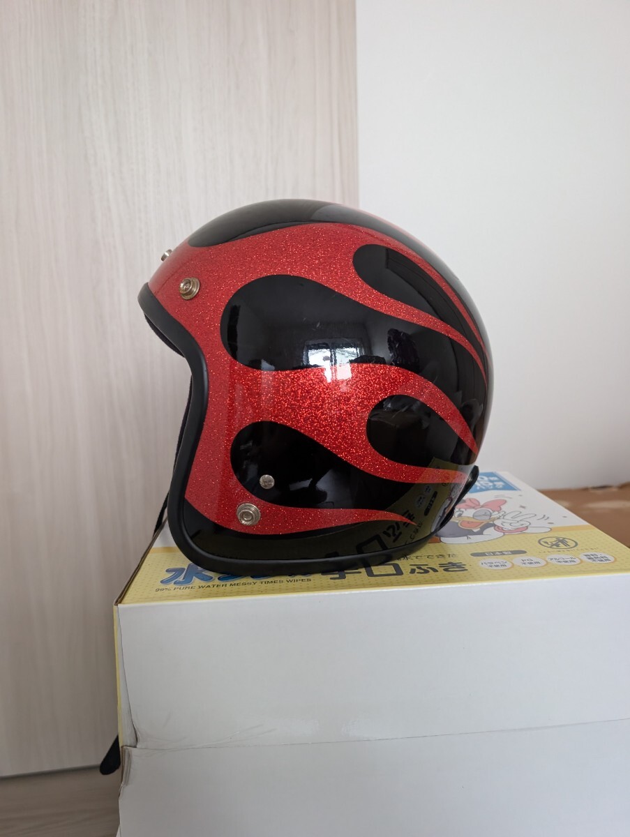 新品】ペイントジェットヘルメット ファイヤーパターン イエロー ラメ