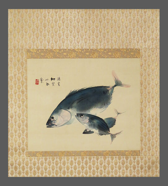 真作】□安田靫彦□朝顔双鶏図□肉筆□掛軸□掛け軸□日本画□の落札