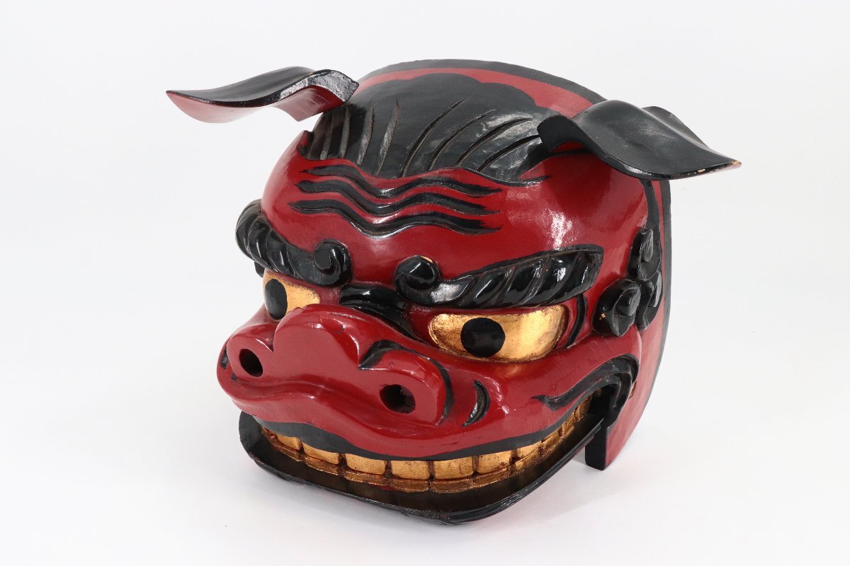 獅子舞】 木彫り 獅子頭 雄 雌 2頭 縁起物 置物 飾りの落札情報詳細
