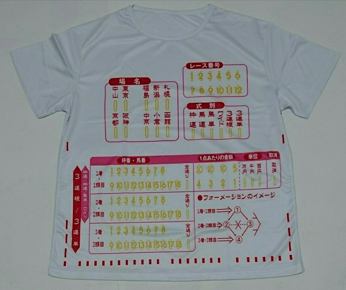 新品 馬券マークカードtシャツ サイズ フリー Jra 競馬 フォーメーション 3連単3連複枠連馬単ワイド 未使用品 の落札情報詳細 ヤフオク落札価格情報 オークフリー スマートフォン版