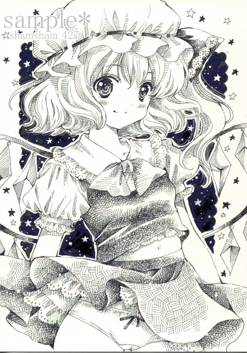 東方Project フラン ゴスロリ 手描きイラスト 原画 A4 新品】同人手描きイラスト☆東方Project☆フランドール＜線画＞☆厚手