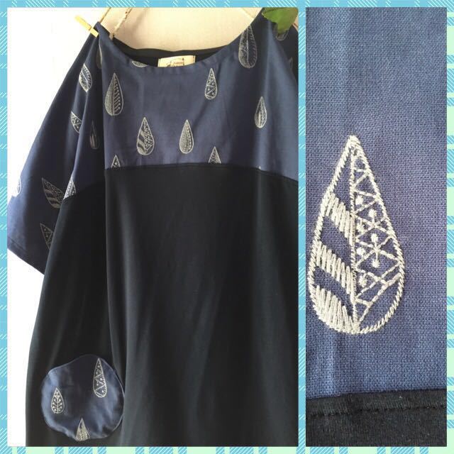 新品 Handmade 葉っぱ柄刺繍ゆったりワンピース 北欧英国ハンドメイド手作りナチュラル 森ガール ボタニカルネイビー紺色プルオーバーコットン の落札情報詳細 ヤフオク落札価格情報 オークフリー スマートフォン版