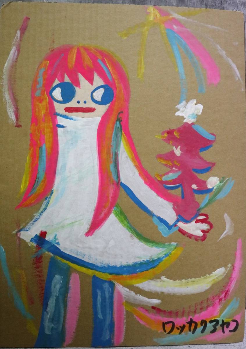 F8号］ロッカクアヤコ 肉筆保証/手描き/表裏サイン有/アクリル