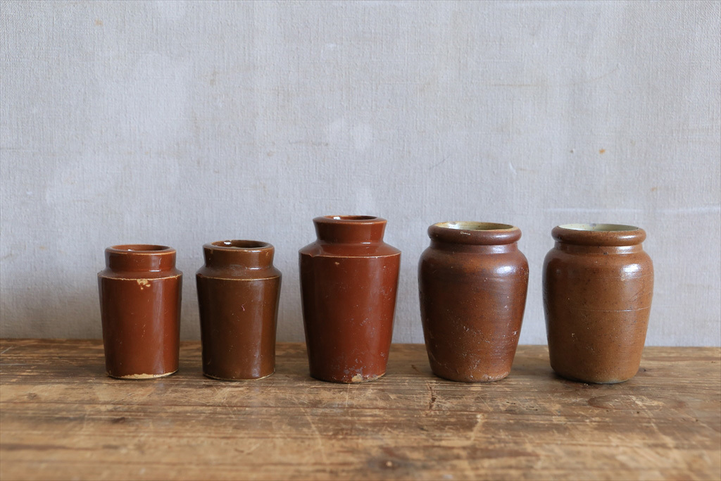 英国アンティーク◇ポタリーボトル5本set/陶器/土器/花瓶/オブジェ
