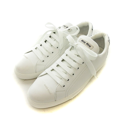 ミュウミュウ miumiu スニーカー シューズ レザー グリッター 37.5 白