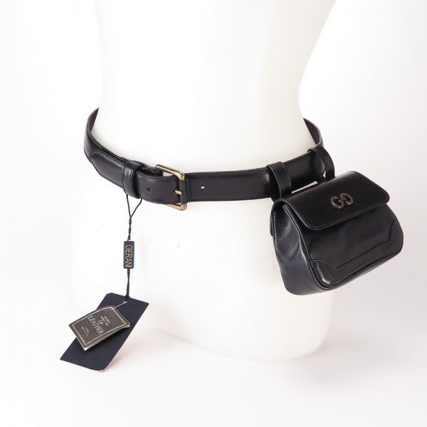 Gc31 イタリア製 Gerani ゲラーニ レザー 小物入れ付き 革ベルト ウエストポーチ ウエストバッグ ブラック 42 全長 約86cm の落札情報詳細 ヤフオク落札価格情報 オークフリー スマートフォン版