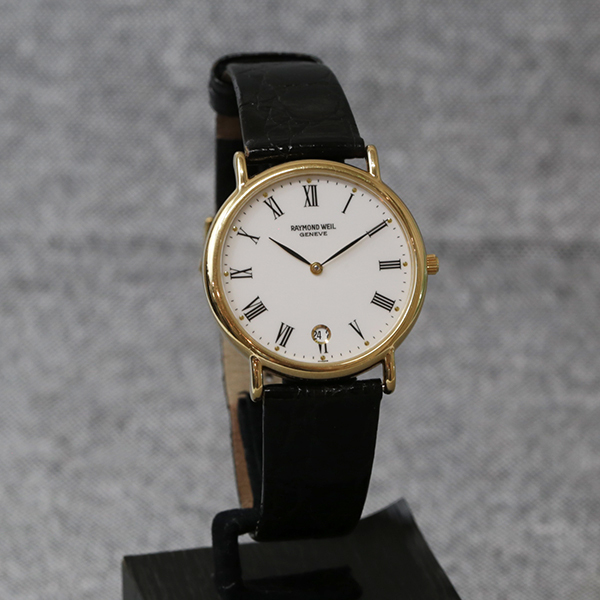 レイモンドウィル 腕時計 クォーツ デイト レザーベルト 金色 9124-2