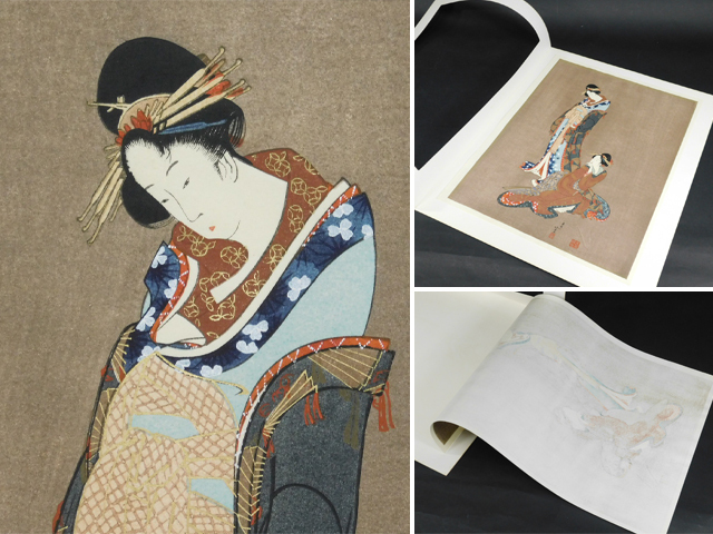 葛飾北斎(画狂人)二美人図(花魁 舞妓 遊里 芸者 女性)古法純手摺木版画