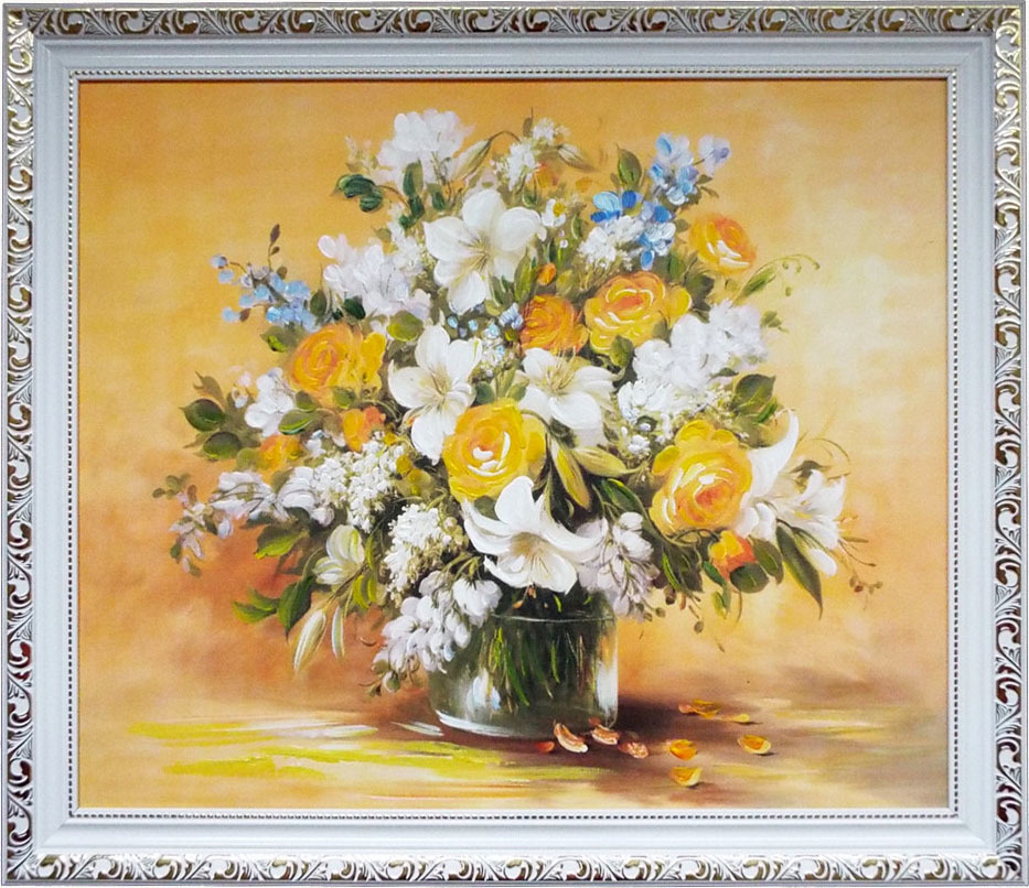 油絵・絵画額『花と花瓶』H.M.Lee李賢美