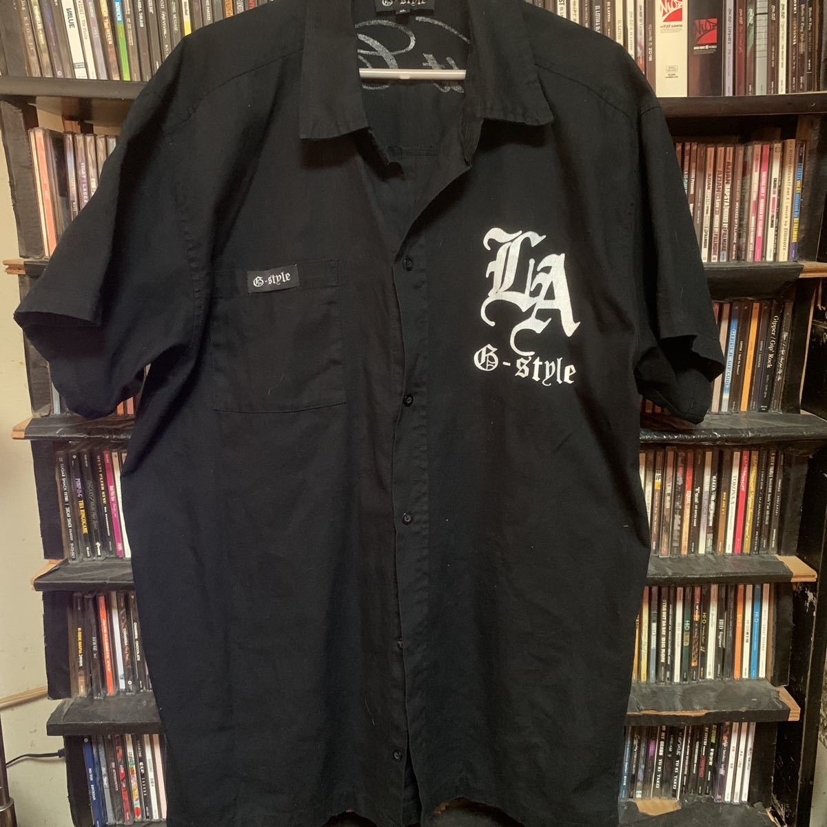 G-Style LA半袖ワークシャツ 黒 Los Angeles,ローライダー,チカーノ 
