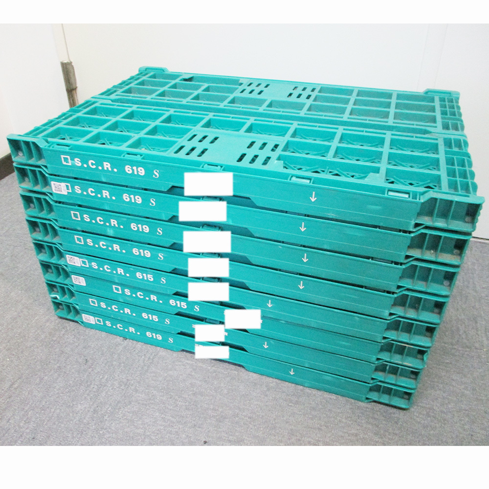 ☆【オリコン】折りたたみコンテナ 8個セット 緑 中古品☆の落札