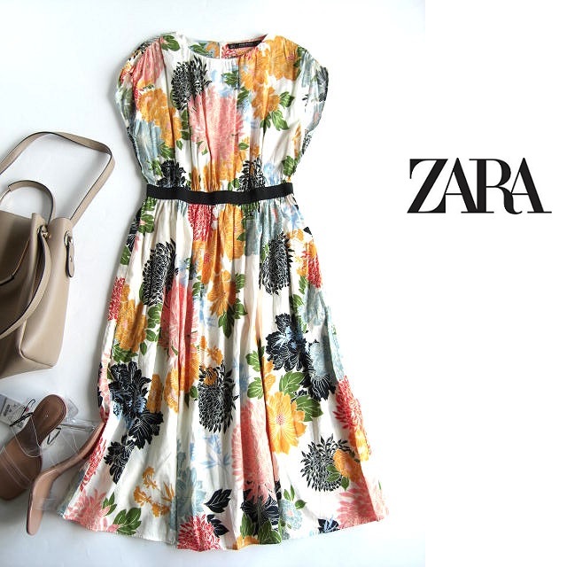 ザラベーシックzara Basic切り替えボタニカルフラワーワンピース オレンジピンクブルー花柄 の落札情報詳細 ヤフオク落札価格情報 オークフリー スマートフォン版