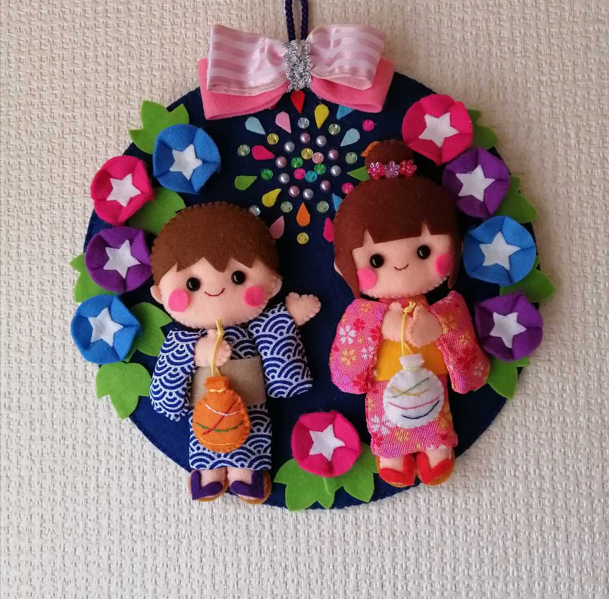 どんぐりアート♡花火大会タペストリー風リース♡ （京都厚生園