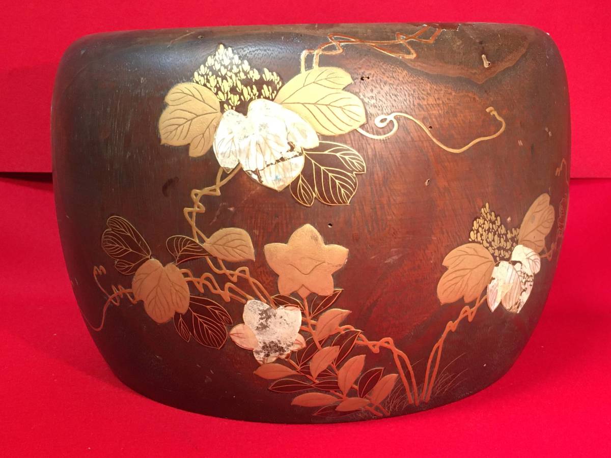 蒔絵　桐火鉢　手炙り　雀・草花文　螺鈿細工　内側銅器　外径約３２cm 蒔絵桐火鉢手炙り雀・草花文螺鈿細工内側銅器外径約32cm