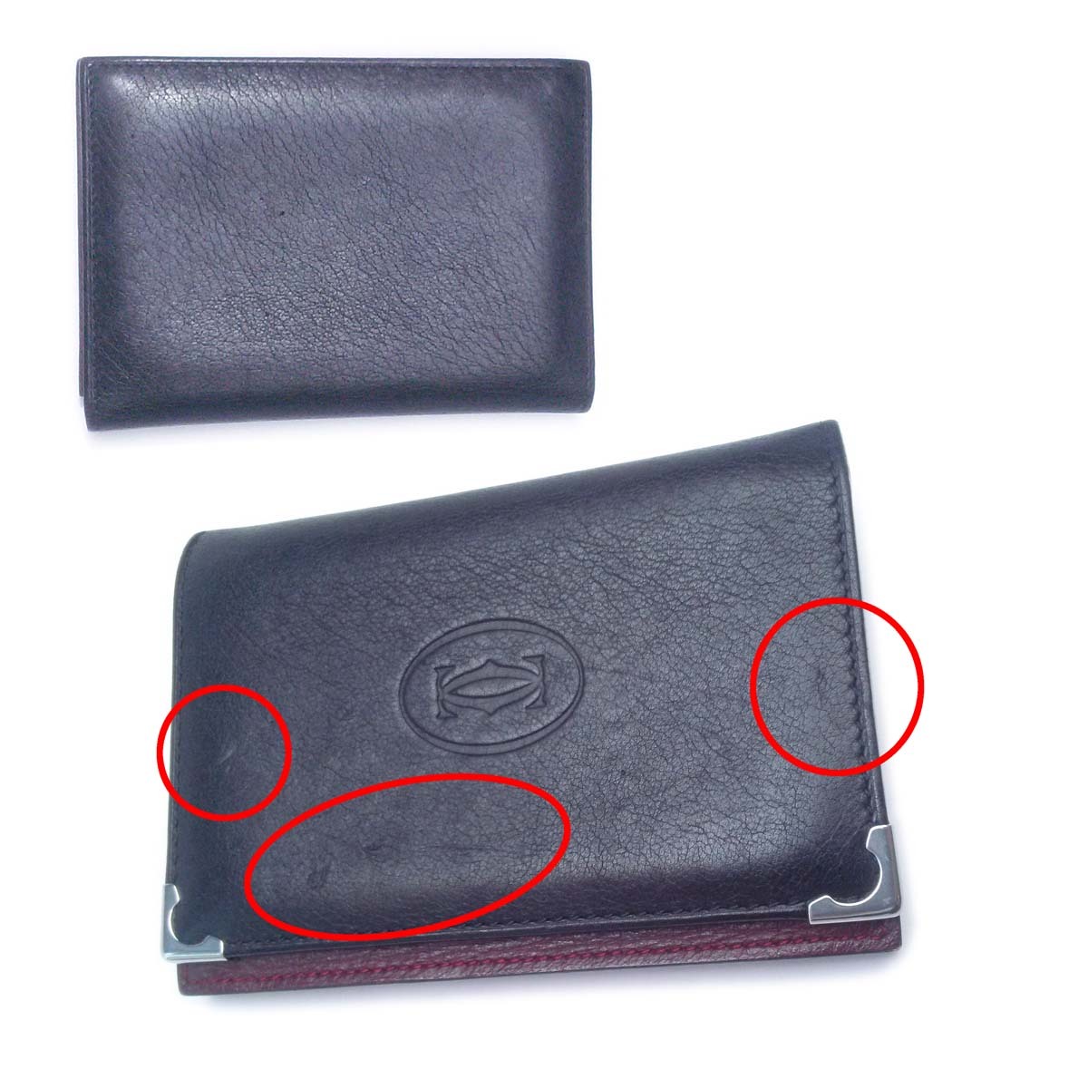 美品-良品】カルティエ 名刺入れ カボション 黒 レザー シルバー金具