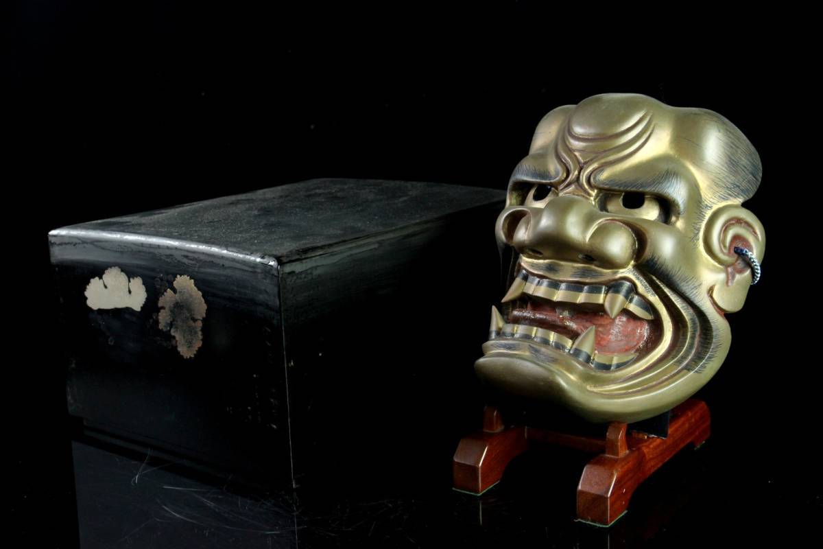 ◇舩◇ 古美術品 能面師造 木彫 獅子口面 能面 時代物 神楽狂言雅楽